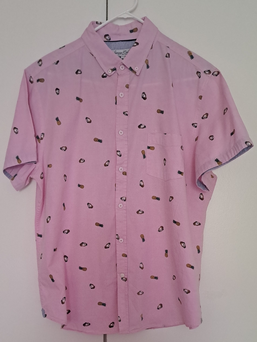 Sovereign Code Pink Short-Sleeve Button-Down Shirt with Pineapple Print